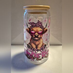 Cute Pink Bows Save The Udders Cow 16oz Glass Tumbler Lid Straw